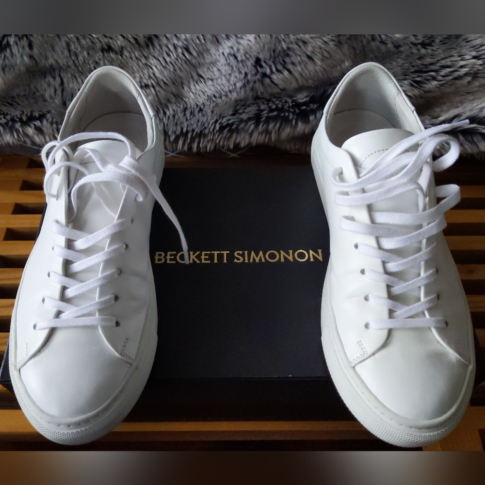 Beckett Simonon Reid Low Top Premium White Leather Sneakers Sz 9.5M